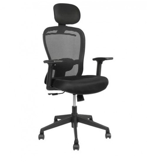 High Back Revolving Office Executive Chair With Tilt Mechanism, Height Adjustment, Black Color Fabric & Mesh, Chrome Base, Adjustable Arm, Ergonomic, Warranty- 12 Months
